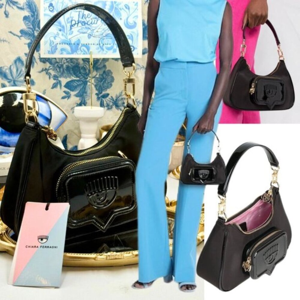 🆕 CHIARA FERRAGNI 🧿 NWT Vicky Eyelike Tote Bag - Borsa a Mano - Black